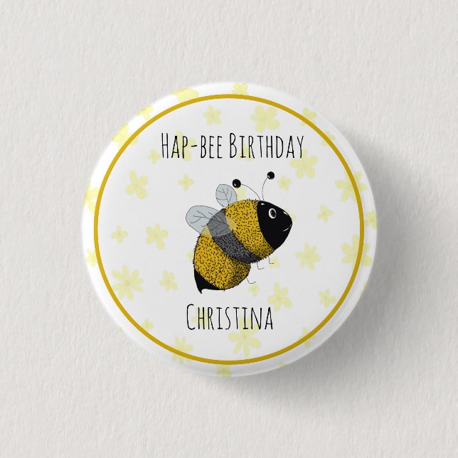 Cute Bumblebee Yellow and Black | HapBee Birthday 3 Cm Round Badge (Front)