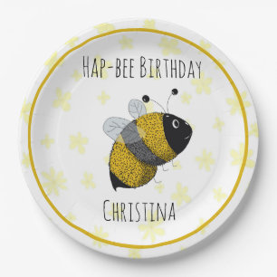 Cute Bumblebee Yellow and Black HapBee Birthday Paper Plate
