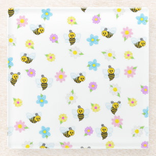 Cute Bumblebee Yellow Black Bumble Bee Colorful Glass Coaster