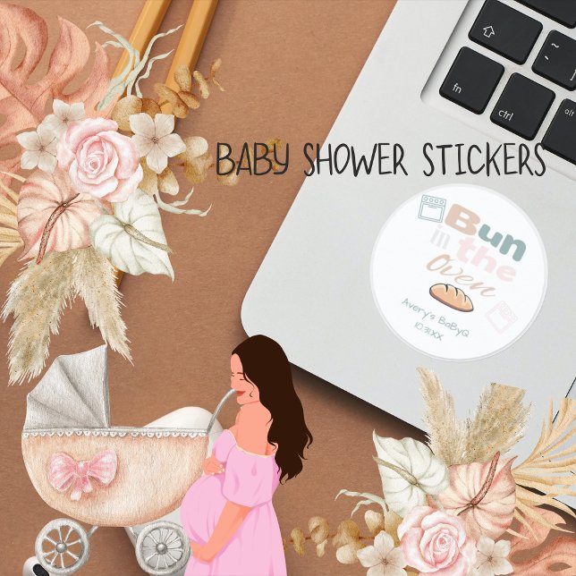 Cute Bun In Oven BaBy Q Shower  Classic Round Sticker (Creator Uploaded)