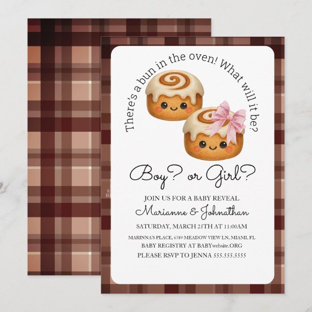 Cute Bun In Oven Boy Girl Baby Reveal  Invitation (Front/Back)