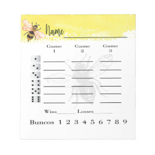 Cute Bunco Score Sheets Bee Notepad
