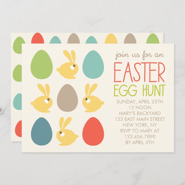 Cute Bunnies and Easter Eggs Easter Party Invitati Invitation (Front/Back)