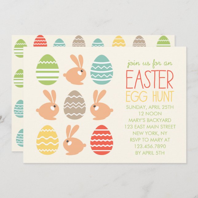 Cute Bunnies and Easter Eggs Party Invitation (Front/Back)