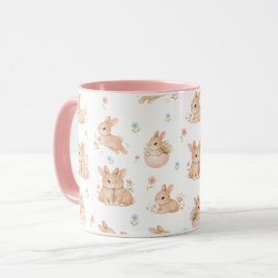Cute Bunnies and Flowers Pattern Mug
