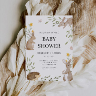 Cute Bunnies And Greenery Baby Shower Invitation