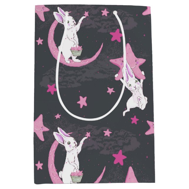 Cute Bunnies and Pink Stars  Medium Gift Bag (Front)