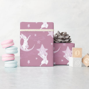 Cute Bunnies and Stars On Pink Wrapping Paper