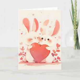 Cute Bunnies Anime Love Holiday Card