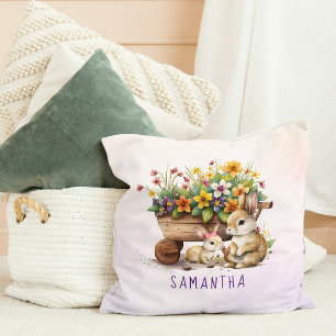 Cute Bunnies Custom Name Girl Easter Cushion