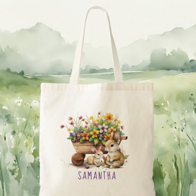 Cute Bunnies Custom Name Girl Easter Tote Bag (Cute Bunnies Custom Name Girl Easter Tote Bag)