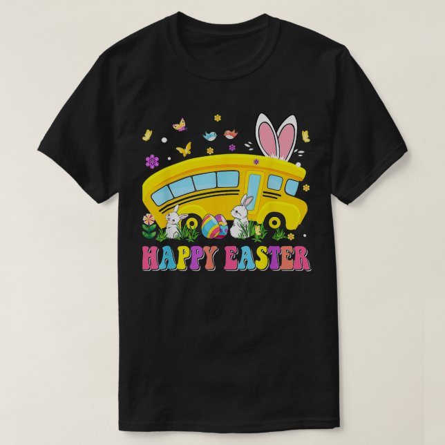 Cute Bunnies Happy Easter School Bus Driver Easter T-Shirt (Design Front)