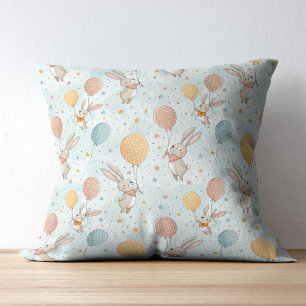Cute Bunnies Holding Pastel Egg Balloons Cushion
