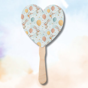 Cute Bunnies Holding Pastel Egg Balloons Hand Fan