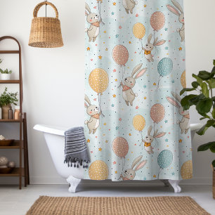 Cute Bunnies Holding Pastel Egg Balloons Shower Curtain