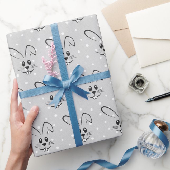 Cute Bunnies On Polka Dots Wrapping Paper (Gifting)