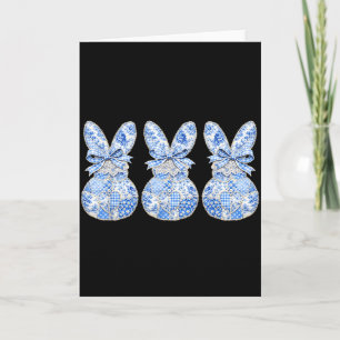 Cute Bunnies Patchwork Coquette Bow Eggs Happy Eas Card