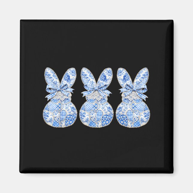Cute Bunnies Patchwork Coquette Bow Eggs Happy Eas Magnet (Front)