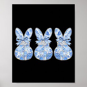 Cute Bunnies Patchwork Coquette Bow Eggs Happy Eas Poster