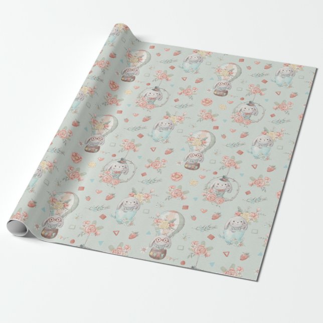 Cute Bunnies Pattern Wrapping Paper (Unrolled)