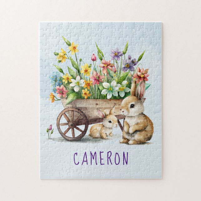 Cute Bunnies Personalised Boy Easter Jigsaw Puzzle (Vertical)