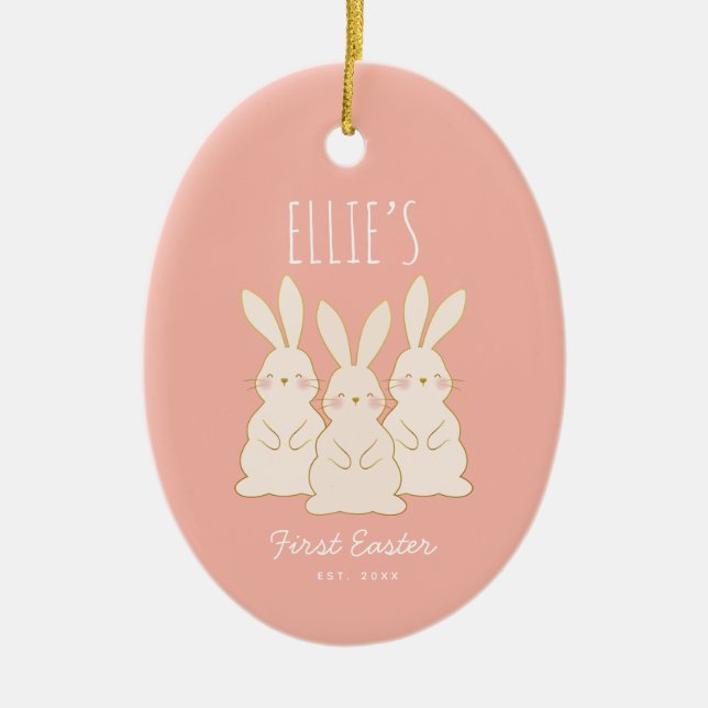 Cute Bunnies Personalised Easter  Ceramic Ornament (Front)