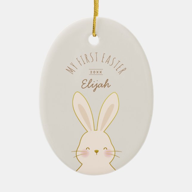 Cute Bunnies Personalised Easter Ceramic Ornament (Front)
