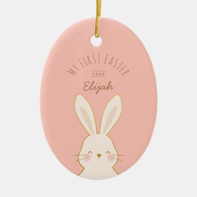 Cute Bunnies Personalised Easter Ceramic Ornament (Front)