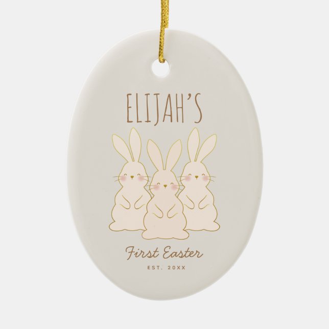 Cute Bunnies Personalised Easter  Ceramic Ornament (Front)