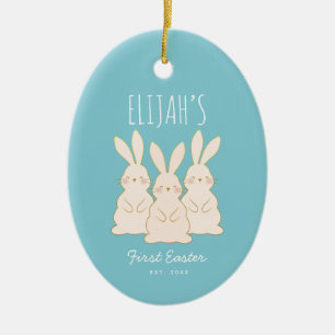 Cute Bunnies Personalised Easter  Ceramic Ornament