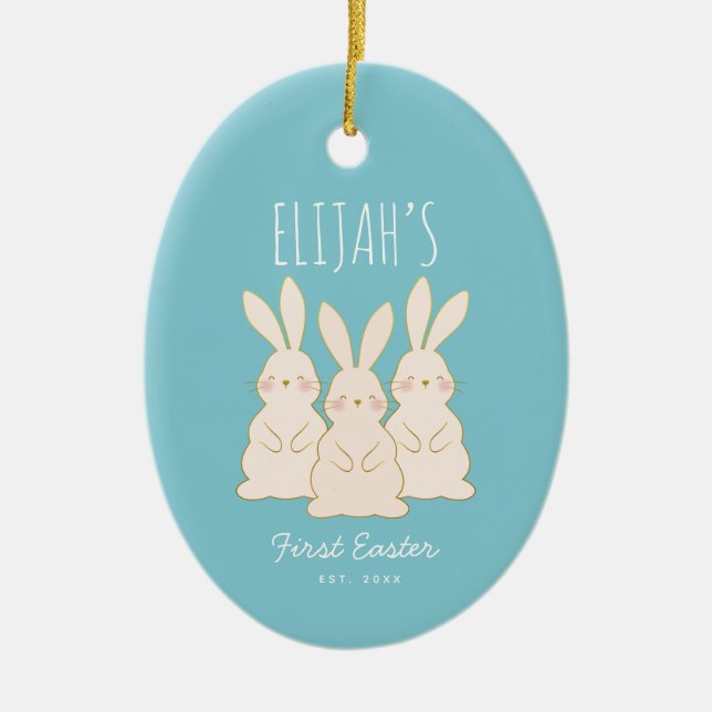 Cute Bunnies Personalised Easter  Ceramic Ornament (Front)
