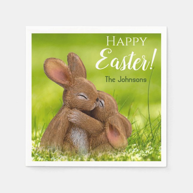 Cute Bunnies Personalised Easter Paper Napkins (Front)