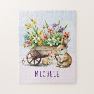 Cute Bunnies Personalised Girl Easter Jigsaw Puzzle