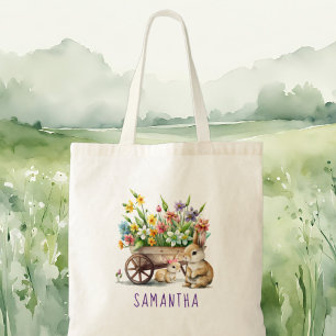 Cute Bunnies Personalised Girl Easter Tote Bag