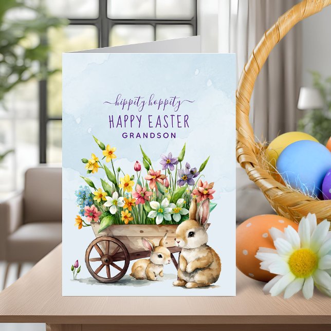 Cute Bunnies Personalised Grandson Easter Holiday Card (Cute Bunnies Personalized Grandson Easter Holiday Card)