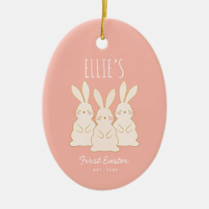Cute Bunnies Personalized Easter  Ceramic Ornament
