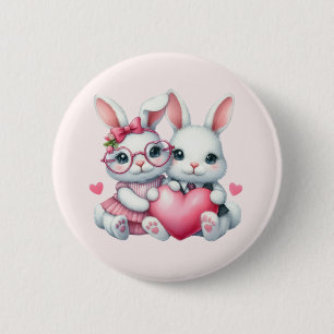 Cute Bunnies Sharing a Heart 6 Cm Round Badge