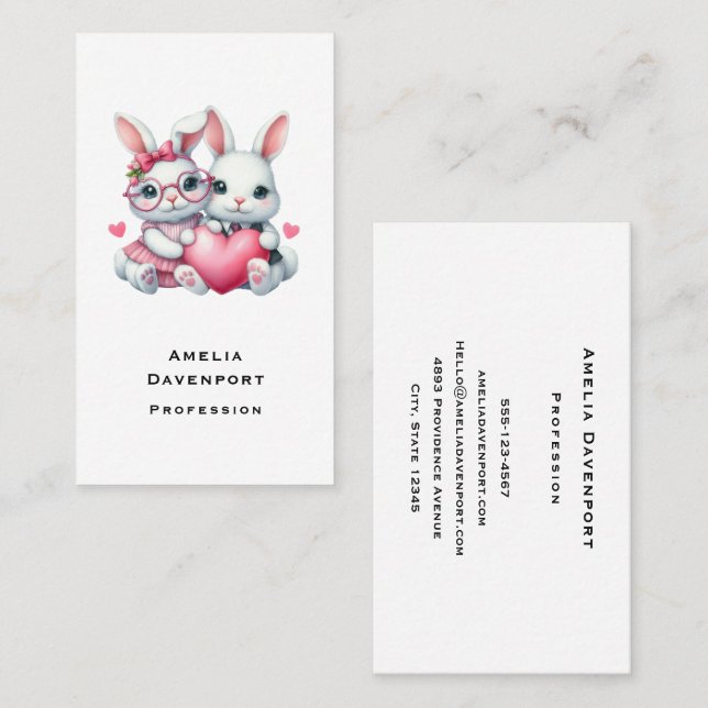 Cute Bunnies Sharing a Heart Business Card (Front/Back)