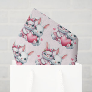 Cute Bunnies Sharing a Heart Pattern Tissue Paper