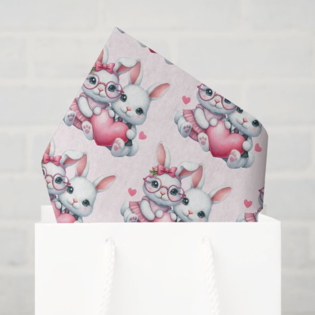 Cute Bunnies Sharing a Heart Pattern Tissue Paper (Gift Bag)