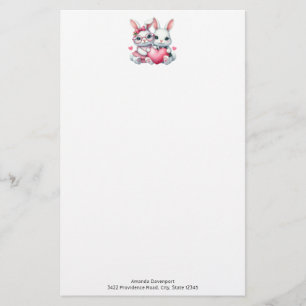 Cute Bunnies Sharing a Heart Stationery