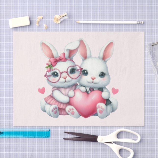 Cute Bunnies Sharing a Heart Tissue Paper (Craft)