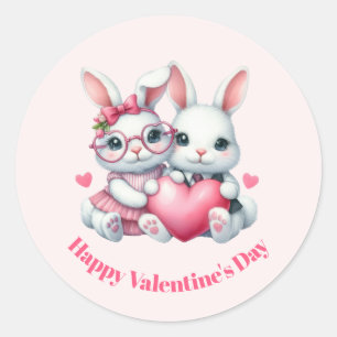Cute Bunnies Sharing a Heart Valentine's Day Classic Round Sticker