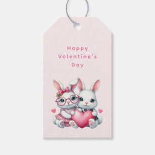 Cute Bunnies Sharing a Heart Valentine's Day Gift Tags