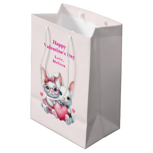 Cute Bunnies Sharing a Heart Valentine's Day Medium Gift Bag