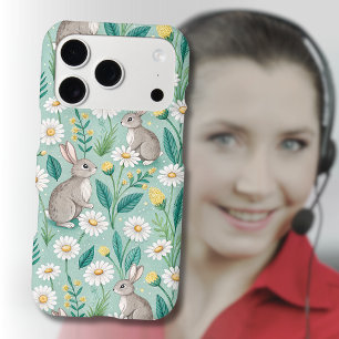 Cute Bunnies Sitting Among White Daisies