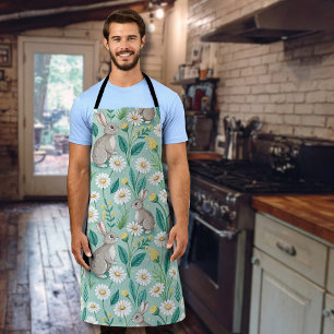 Cute Bunnies Sitting Among White Daisies Apron