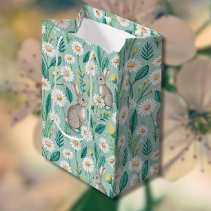 Cute Bunnies Sitting Among White Daisies Medium Gift Bag