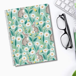 Cute Bunnies Sitting Among White Daisies Notebook