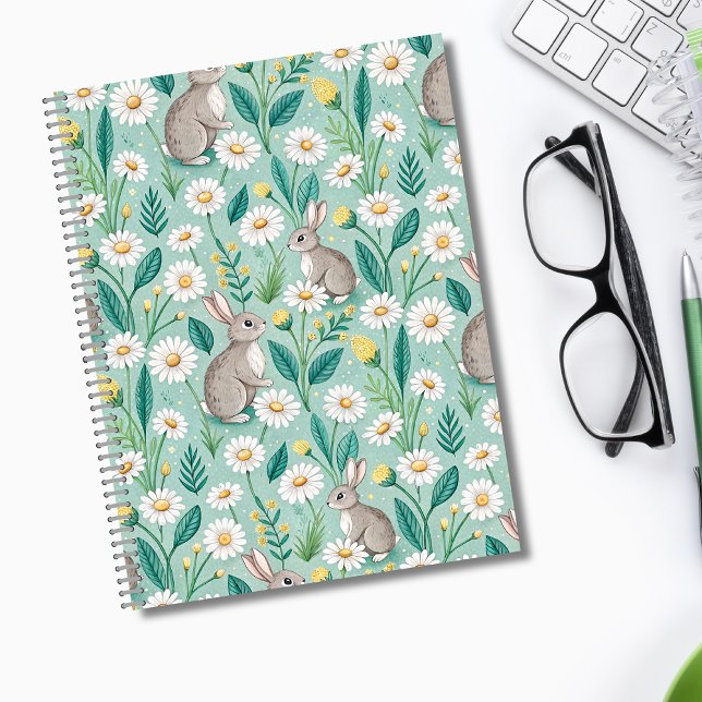 Cute Bunnies Sitting Among White Daisies Notebook (Creator Uploaded)